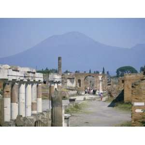 Vesuvius Volcano from Ruins of Forum Buildings in Roman Town, Pompeii 