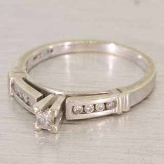   Princess Cut Diamond 14K White Gold Vintage Estate Engagement Ring