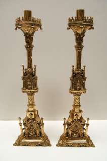 Pair of Ornate Gothic Altar Candlesticks + chalice co  