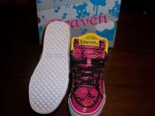 Draven Vegan Punk Hi Top Neon pink/Yellow Shoes Size 9  