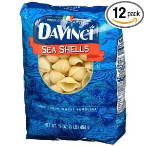 DaVinci Pasta Short Cuts, Sea Shells, 16 Ounce Bags (Pack of 12 
