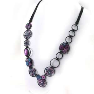    length necklace of french touch Arlequin pink blue.: Jewelry