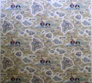   Print Fabric Cotton/Rayon 1/2 yard 59 wide ISLANDS khaki aqua  