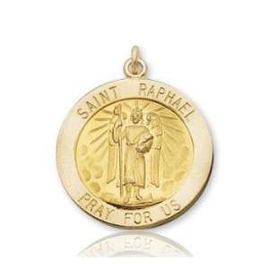  14k Yellow Gold Pray for Us Carved St. Raphael Medal 