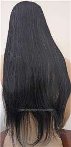 REAL HUMAN HAIR EXTENSION HAIRPIECE BLACK THICK 3/4 CLIP IN HALF HEAD 