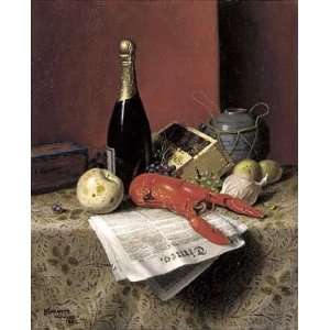  Lobster, Fruit, Champagne and Newspaper by William Michael Harnett 