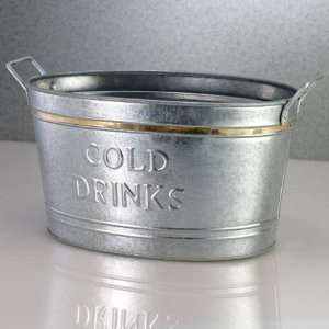  Galvanized Tin COLD DRINKS Tub with Brass Accent