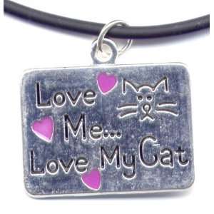  Love Me Love My Cat Silver Pendant 18 Black Cord Necklace Cat 