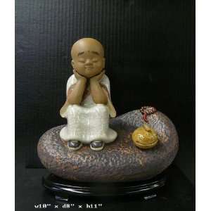  Chinese Ceramic Kid Lohon Zen Figure Ass990