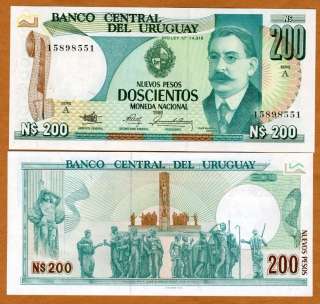 Uruguay, 200 Nuevos Pesos, 1989, P 66, UNC  