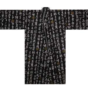  Japanese Mens Yukata Kimono Robe Kanji Black 58in Size M 