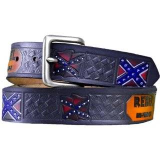 Rebel Flag Colored Full Grain Leather Belt   Embossed Leather Belt