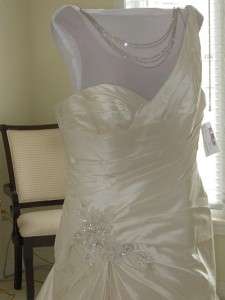2010 BNWT Anjolique 2105 Ivory SILK One Shoulder Wedding Dress Bridal 
