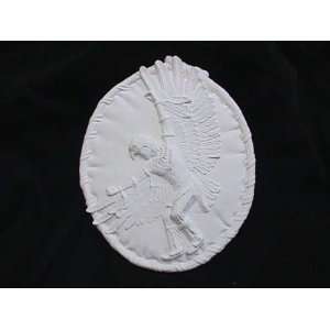  Bisque unpainted ceramics eagle man wall plaque 10h 8w 