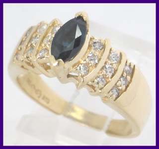 14ky Gold Round Diamond & Marquise Sapphire Ring .76ct  