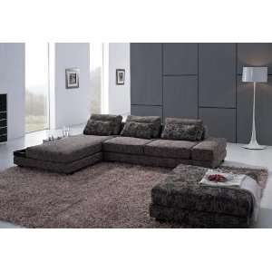   Tosh Furniture Brown Fabric Sectional Sofa and Ottoman
