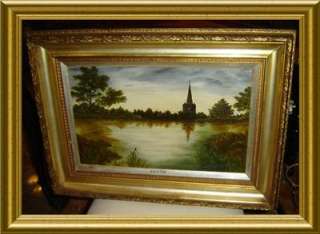 ANTIQUE AMERICAN C1880 SIGNED Alan H.Woodward LANDSCAPE Oil Painting W 