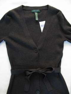 NWT $260 Ralph Lauren Womens Leather Patch Long Belted Cardigan 