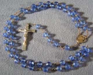 antique fancy royal blue faceted glass bead big cross crucifix rosary