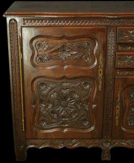 ANTIQUE FRENCH BRITTANY SIDEBOARD SERVER CARVED FLOWERS  