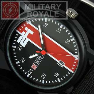 MILITARY ROYALE Classic Red Analog Black CANVAS STRAP Man Mens Army 