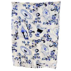  Chinese White and Blue Silk Scarf 
