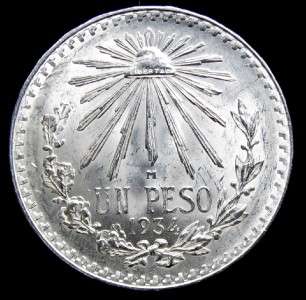cp* MEXICO 1934 Un Peso   Silver Frosty SUPERB Gem BU   Better Date 