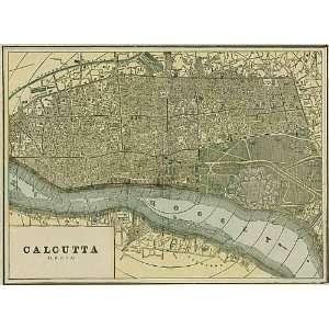  Cram 1892 Antique Street Map of Calcutta, India