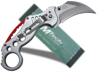 MTech Silver/Red Spine Karambit Folding Pocket Knife  