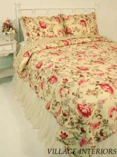 LELIA PINK ROSE SHABBY n CHIC QUEEN COTTON QUILT SET  