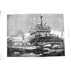  1895 FROST SNOW ICE RIVER MEDWAY SHEERNESS HARBOUR SHIP 