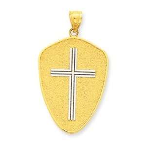  14k & Rhodium Cross Shield w/Joshua 19 Pendant Jewelry