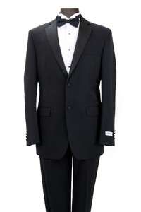 DKNY Mens Tuxedo Suit Black Slim Fit Wool Blend Flat Front Pants 2 