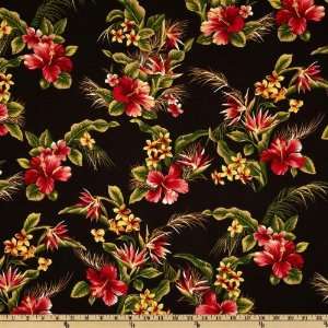  45 Wide Tradewind Tropicals Hibiscus Red/Black Fabric By 