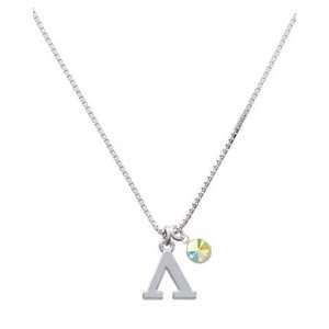 Greek Letter Lambda Charm Necklace with AB Swarovski Crystal Drop 