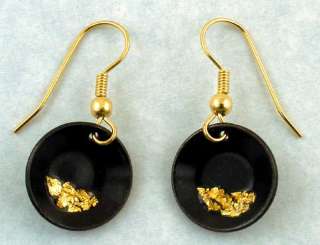 Pan Earrings, Flakes of Pure Gold, miner ore prospector  