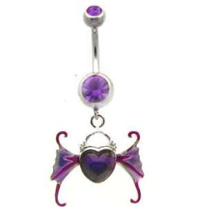   Ring with violet Crystals   Purple Heart Dangling with Wings Jewelry