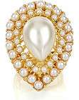 Rare BN Kenneth Jay Lane KJL Gold Pearl Flower Ring  