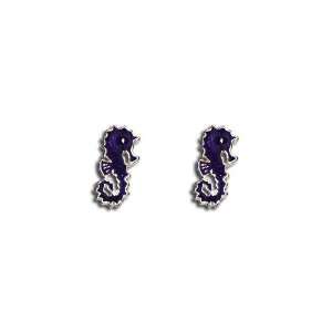   Tomas Sterling Silver Enamel Post Earrings   Purple Sea Horse: Jewelry