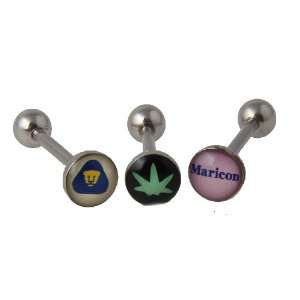  14g Barbell Tongue Ring with Logo Set of 3: Jewelry
