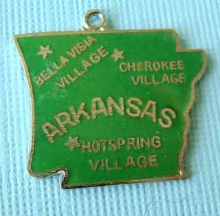 Vintage ARKANSAS STATE TRAVEL MAP Silver Enamel Charm  