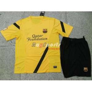  new yellow barcelona 11 12 away shirt + shorts 2011 2012 