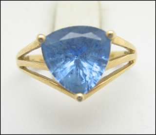 14K GOLD RING Lite BLUE TRIANGLE DQ CZ Size 6  