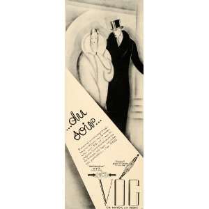 1928 Ad French Art Deco Vog Watches Fur Fashion Vogue   Original Print 