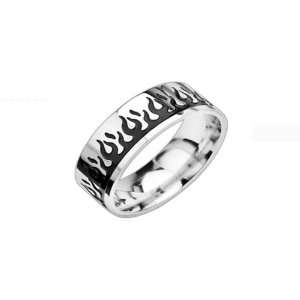   Tone with Black Flame Ring Band Width 8mm Size 9   13 R180 Jewelry