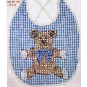 Chicken Scratch Baby Bib Kit   Blue Gingham with Bear Cross Stitch 