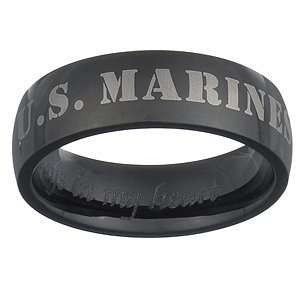   Marines Black Stainless Steel Engraved Military Band, Size 7 Jewelry