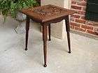 Antique English Carved Tiger Oak Square End Lamp Table