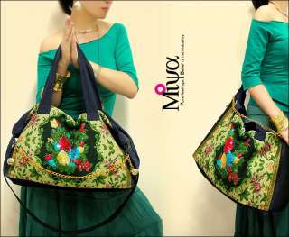   06 Ethnic Flower Sequin Embroidery Tote Messenger Shoulder Bag Handbag