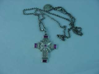   VATICAN LIBRARY COLLECTIBLES SILVER TONE PENDANT CROSS CHAIN BAGUETTES